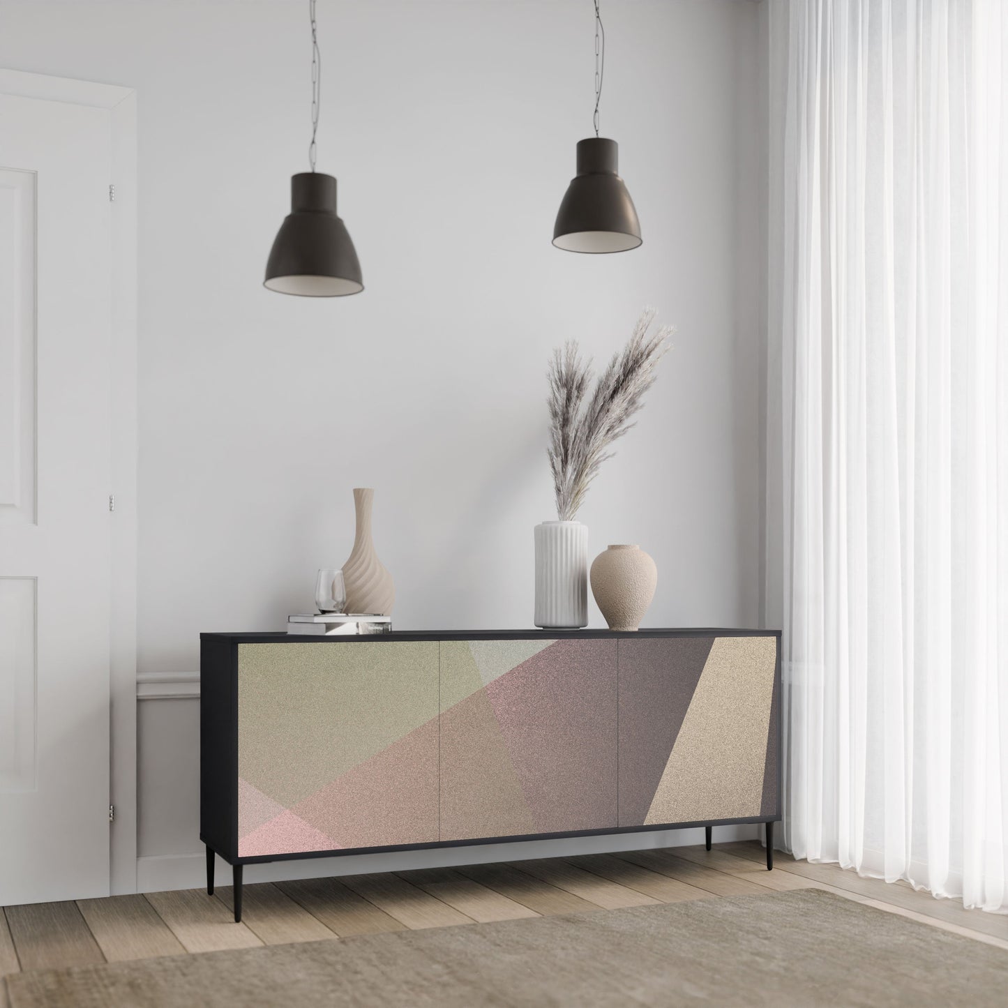 Credenza BEIGE GEOMETRY a 3 ante in finitura nera