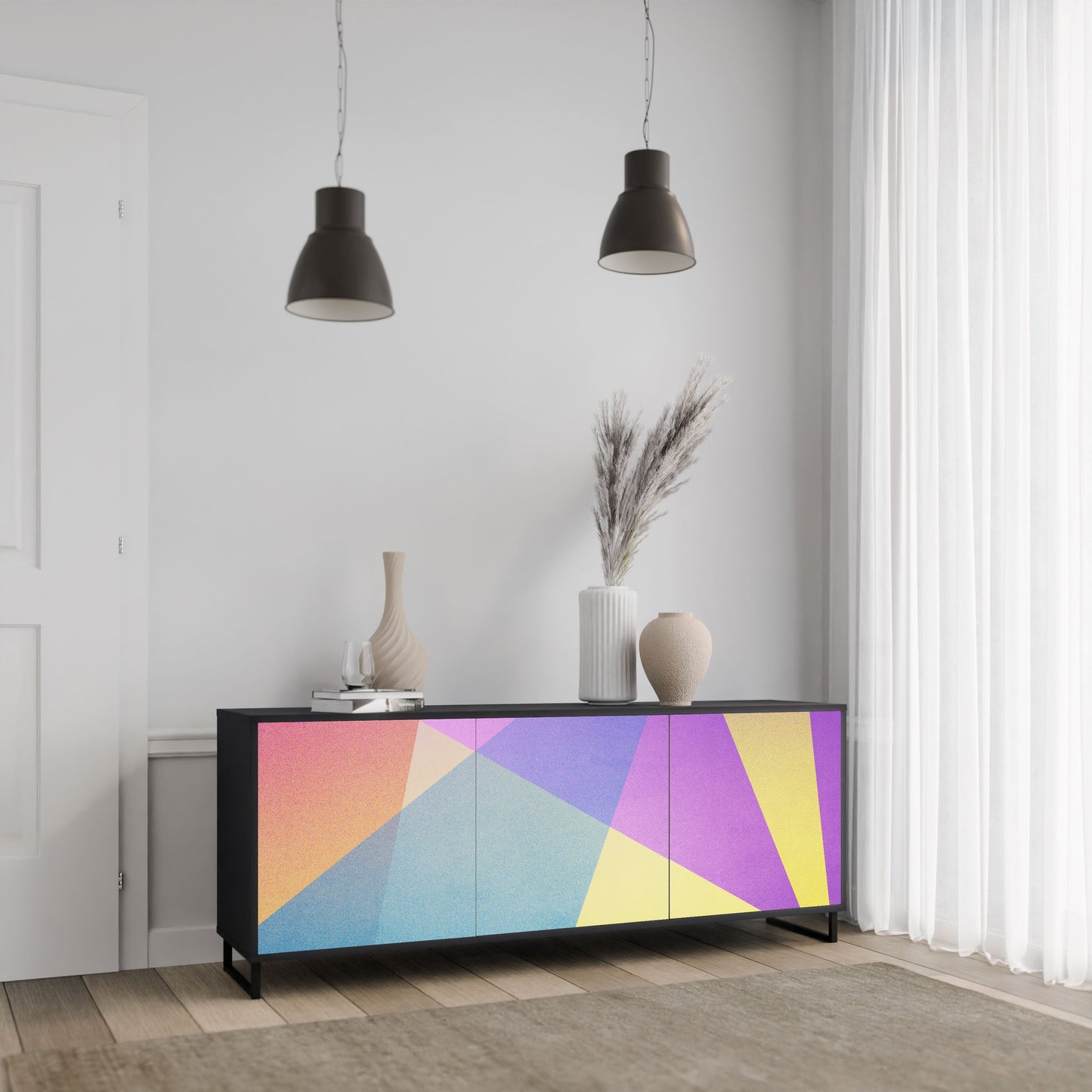 Credenza a 3 ante BRIGHT GEOMETRY in finitura nera