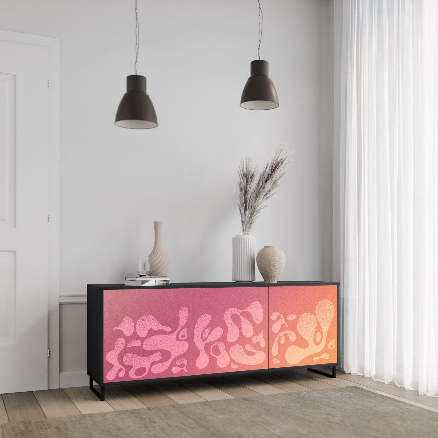 Credenza IRREGULAR PINK a 3 ante in finitura nera