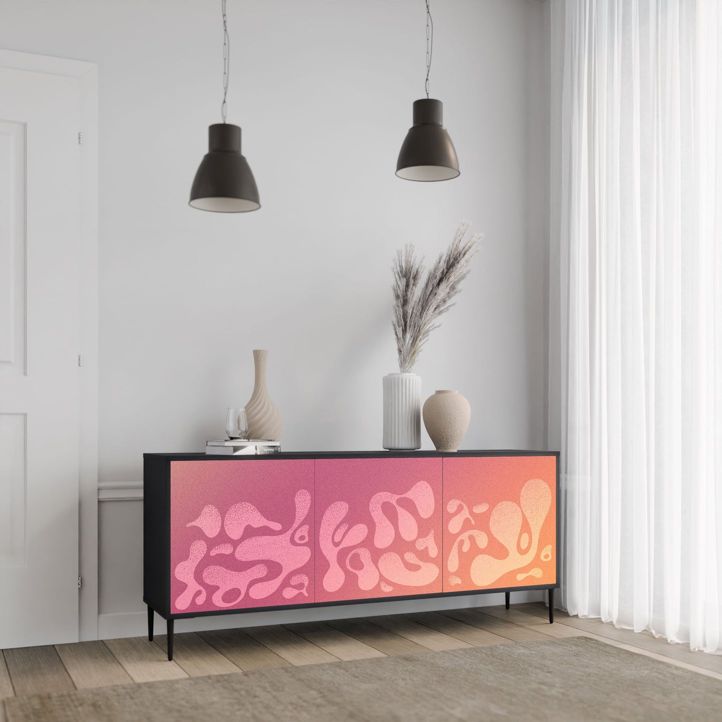 Credenza IRREGULAR PINK a 3 ante in finitura nera