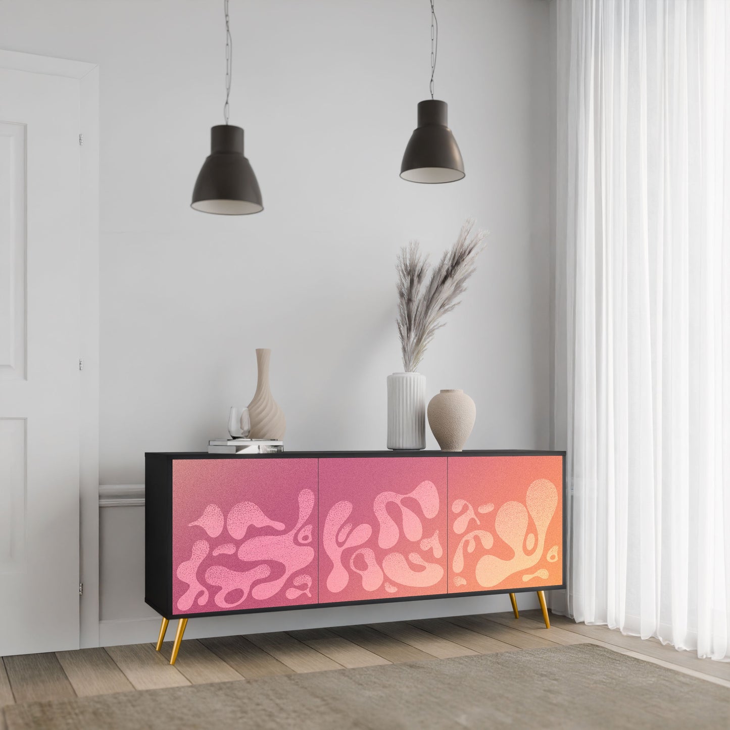 Credenza IRREGULAR PINK a 3 ante in finitura nera