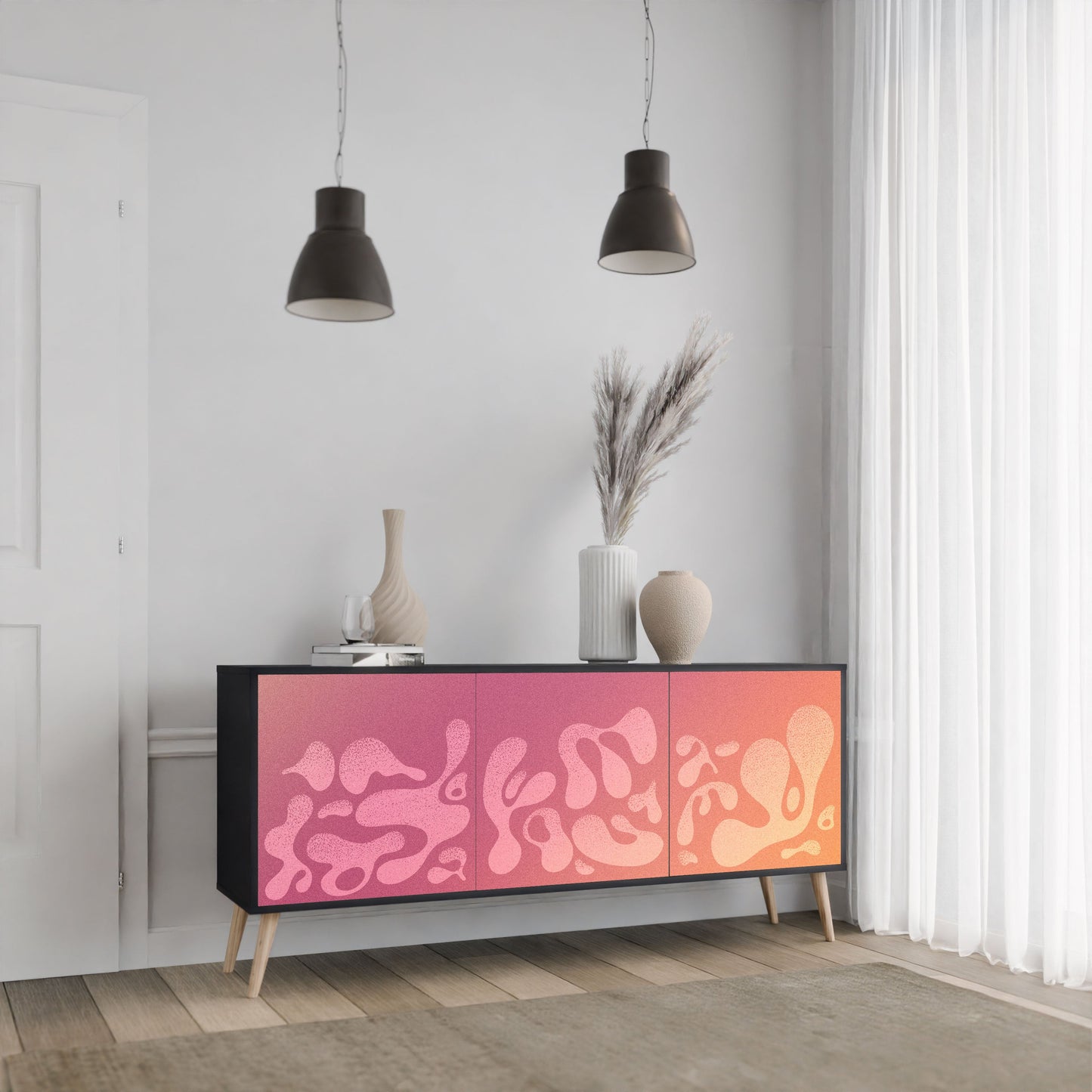 Credenza IRREGULAR PINK a 3 ante in finitura nera