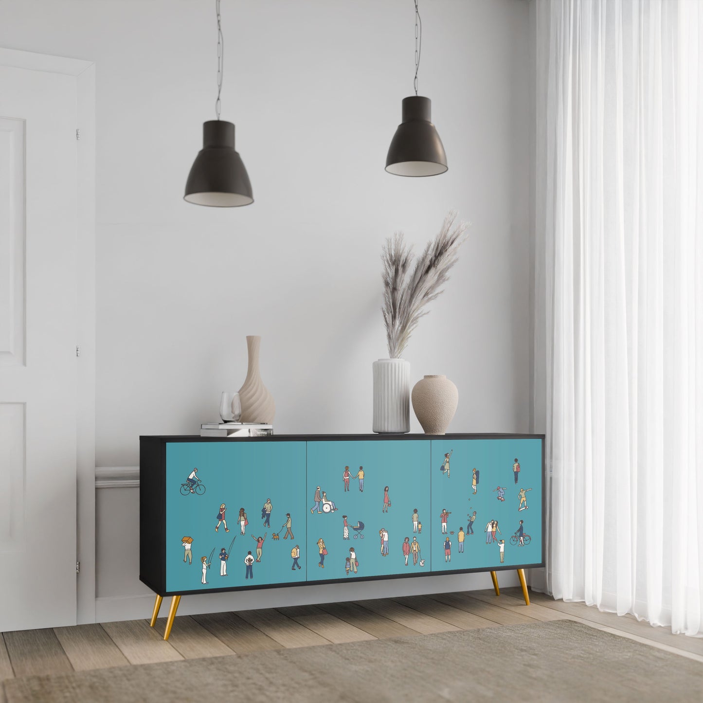 Credenza COLLECTIVE STREAM a 3 ante in finitura nera