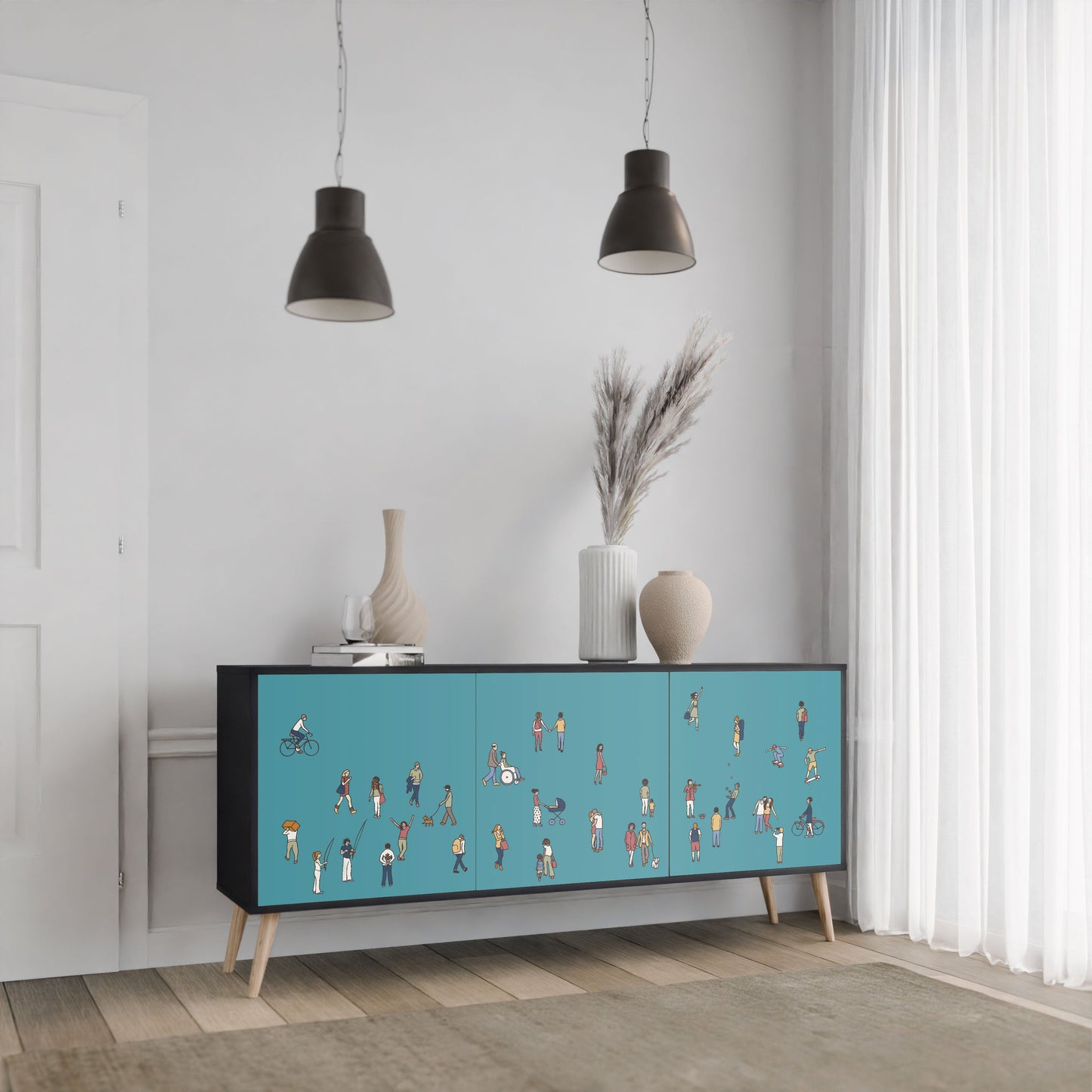 Credenza COLLECTIVE STREAM a 3 ante in finitura nera