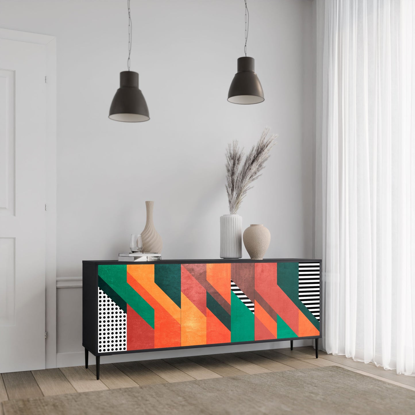 Credenza MAKESHIFT ARTISTRY a 3 ante con finitura nera