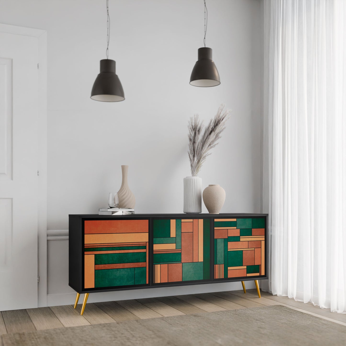 Credenza EARTHY FIGURES a 3 ante in finitura nera