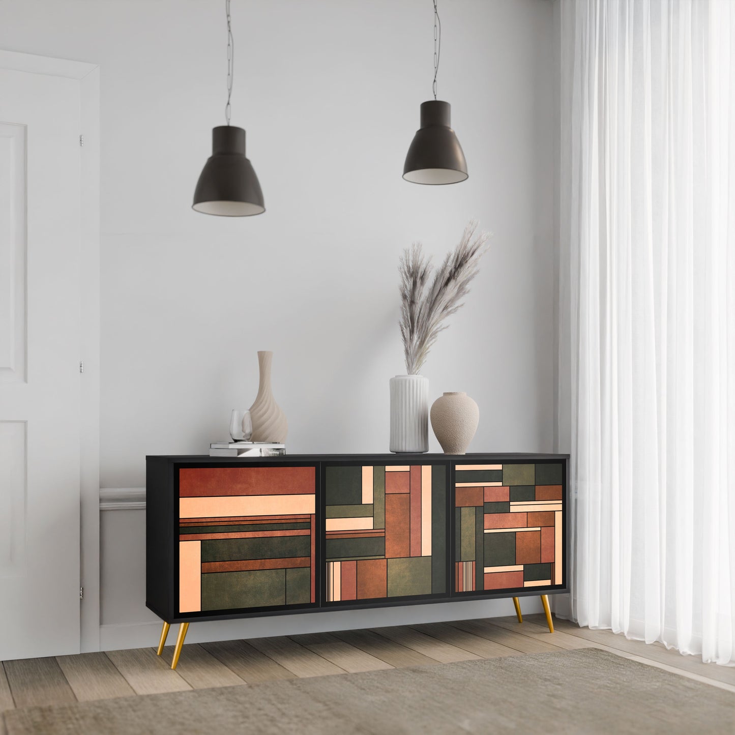 FIGURES OF NATURE Credenza a 3 ante in finitura nera