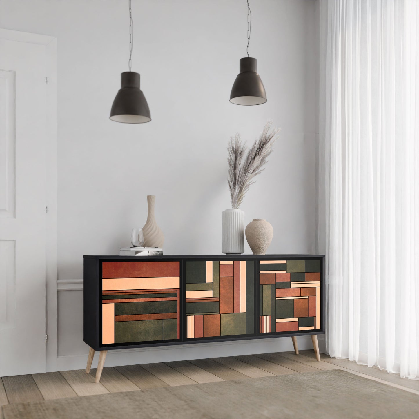 FIGURES OF NATURE Credenza a 3 ante in finitura nera