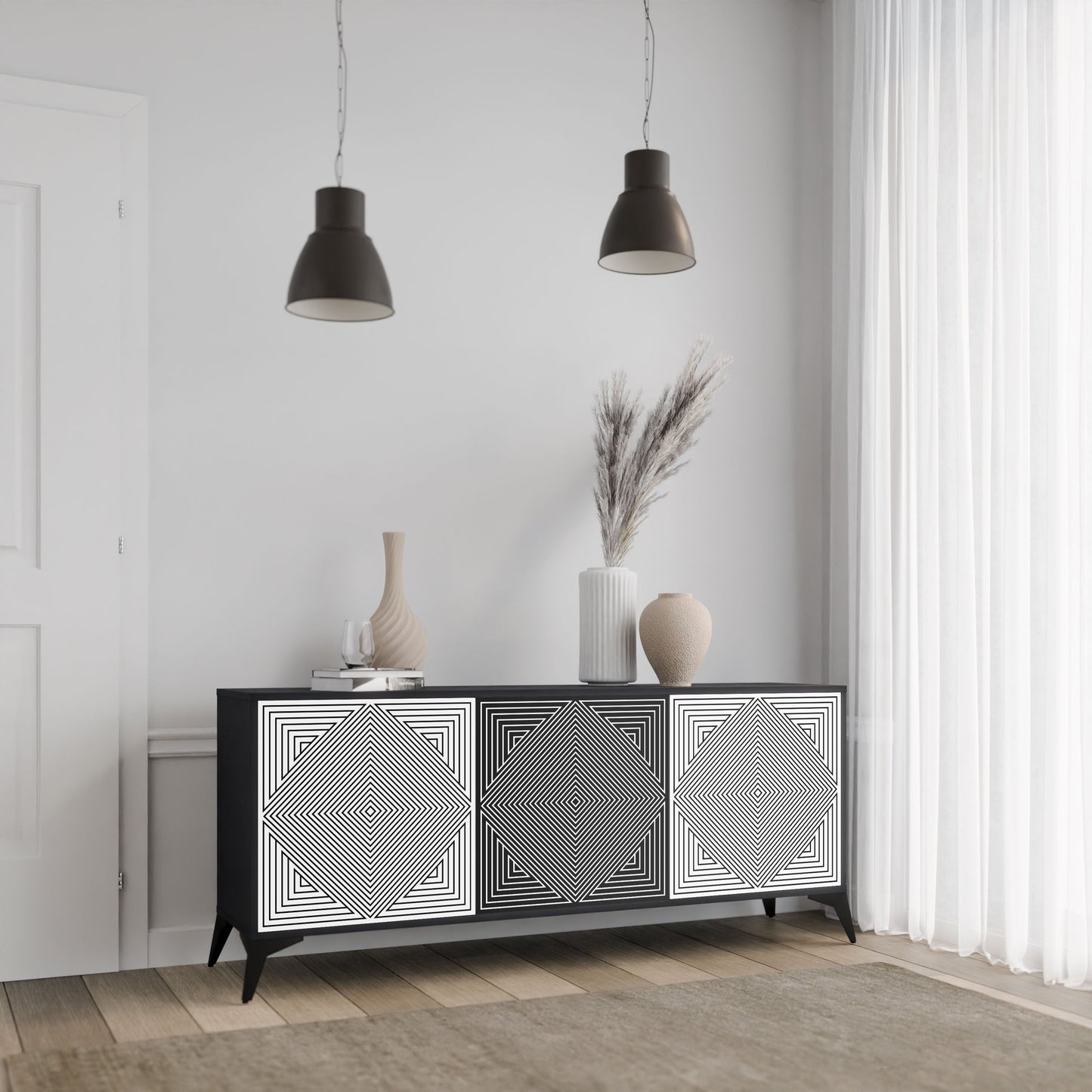 Credenza POLYGON ILLUSION a 3 ante in finitura nera