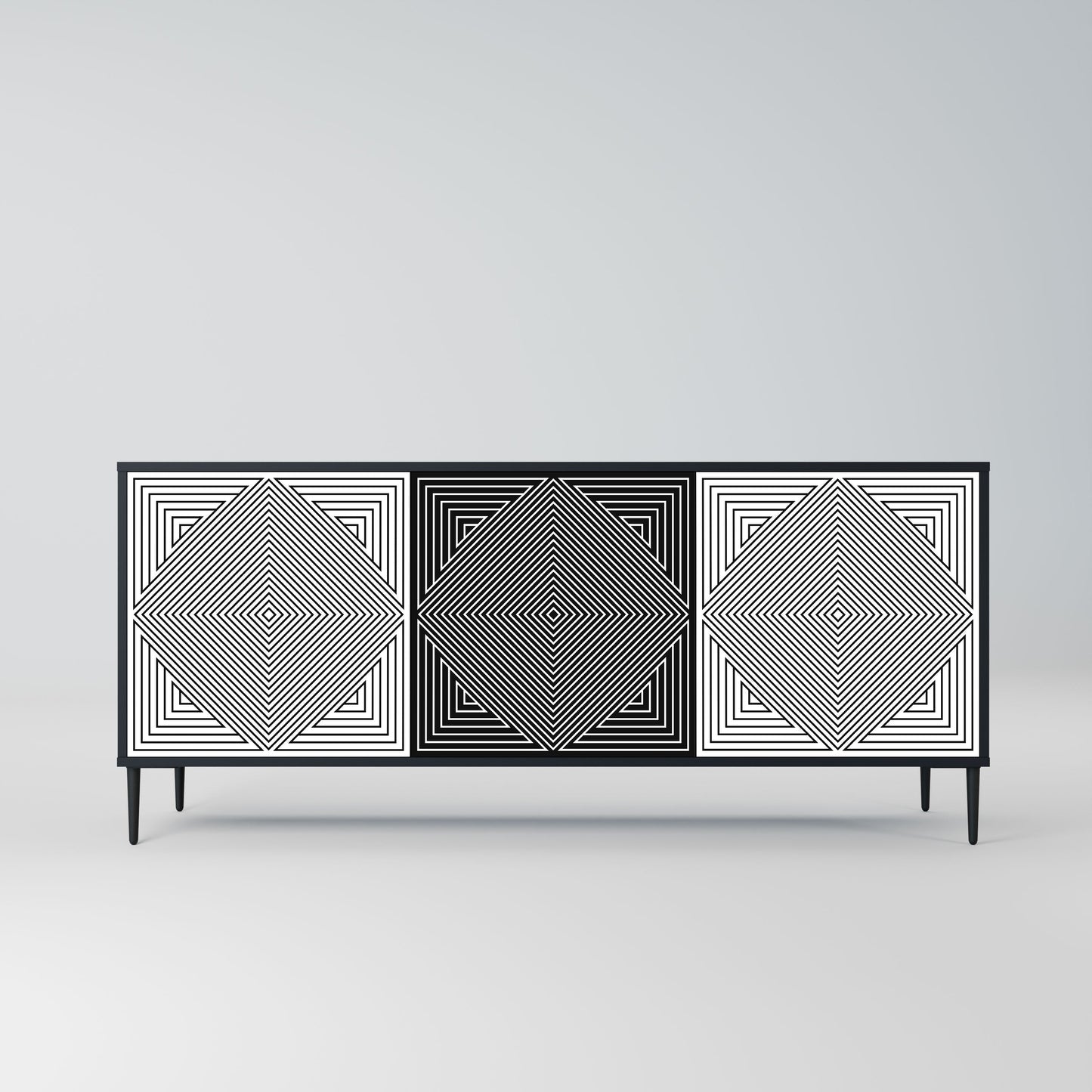 Credenza POLYGON ILLUSION a 3 ante in finitura nera