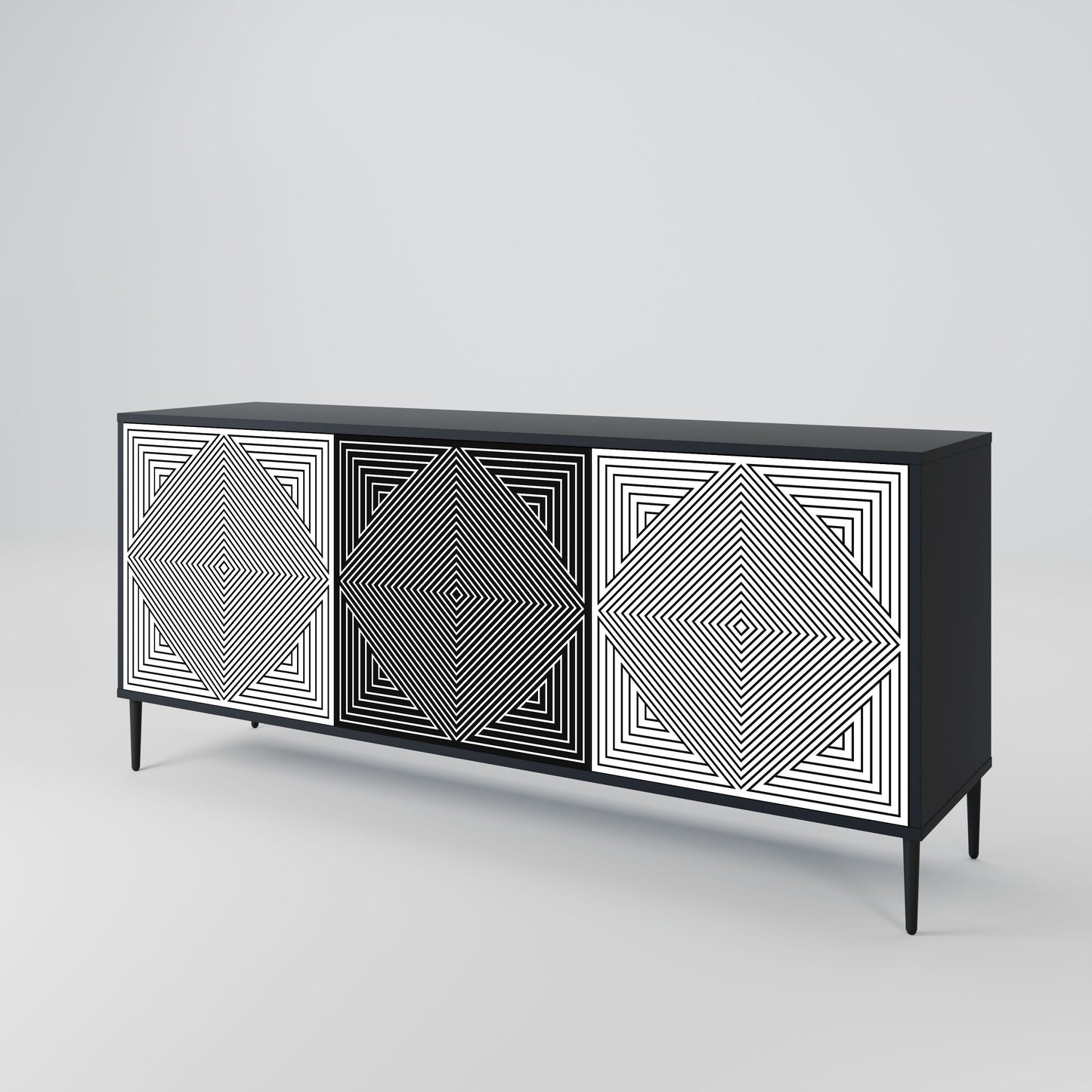 Credenza POLYGON ILLUSION a 3 ante in finitura nera