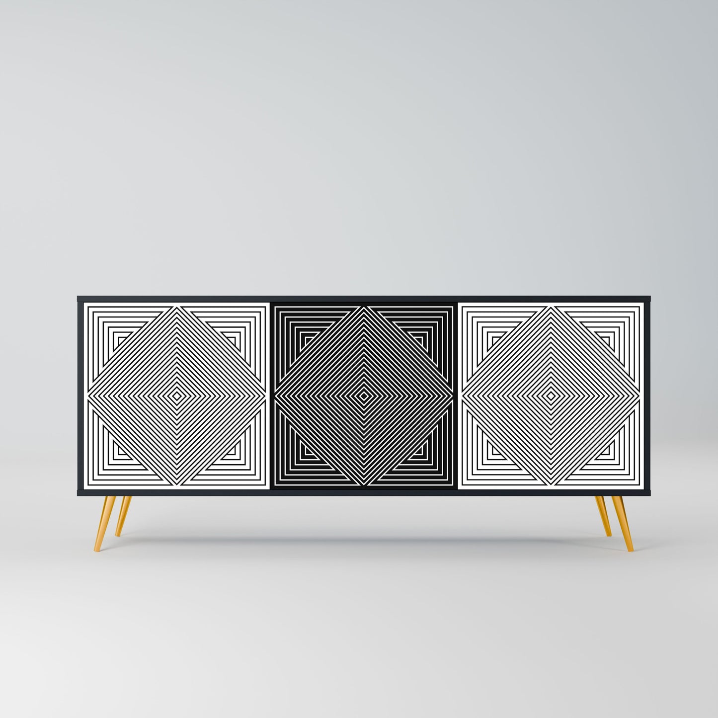 Credenza POLYGON ILLUSION a 3 ante in finitura nera