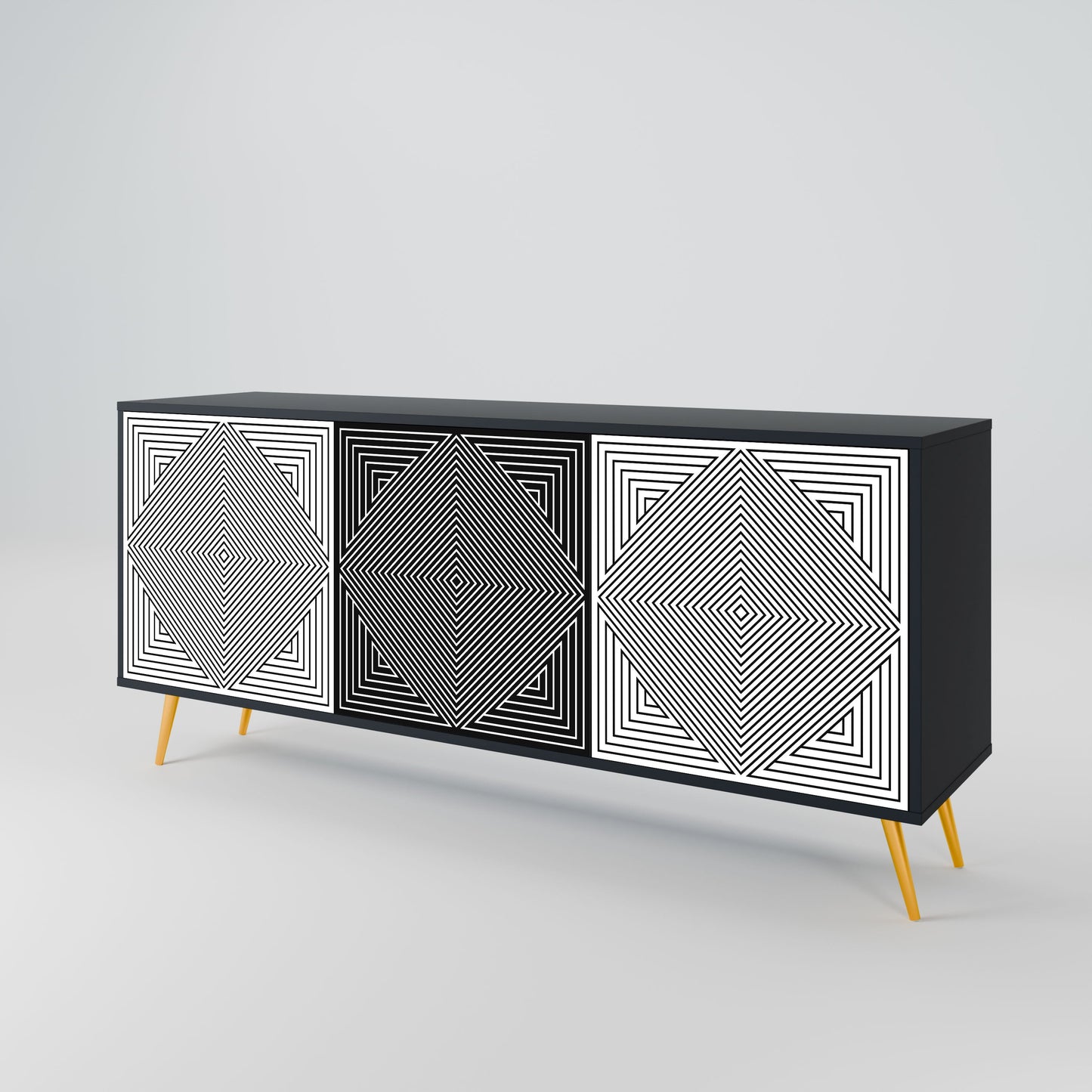 Credenza POLYGON ILLUSION a 3 ante in finitura nera