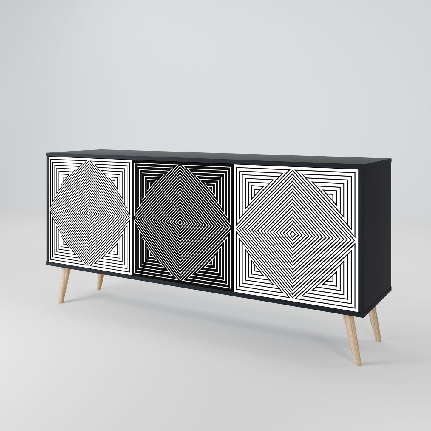 Credenza POLYGON ILLUSION a 3 ante in finitura nera