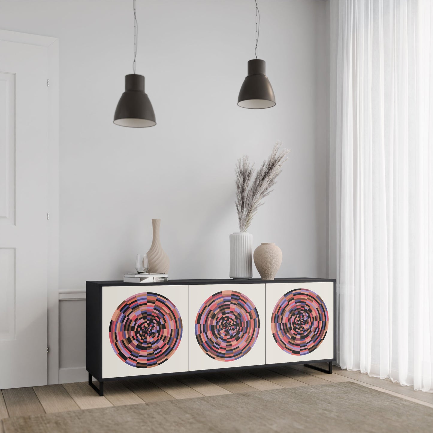 Credenza BROWN CIRCLES a 3 ante in finitura nera