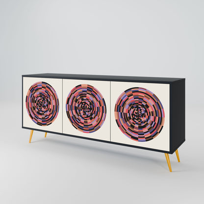 Credenza BROWN CIRCLES a 3 ante in finitura nera