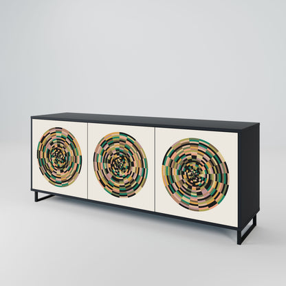 Credenza a 3 ante GREEN CIRCLES in finitura nera