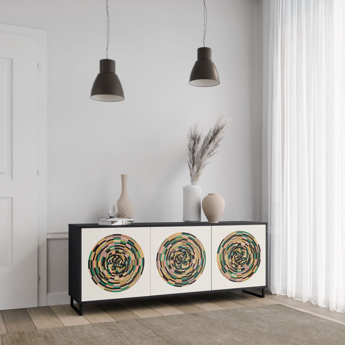 Credenza a 3 ante GREEN CIRCLES in finitura nera