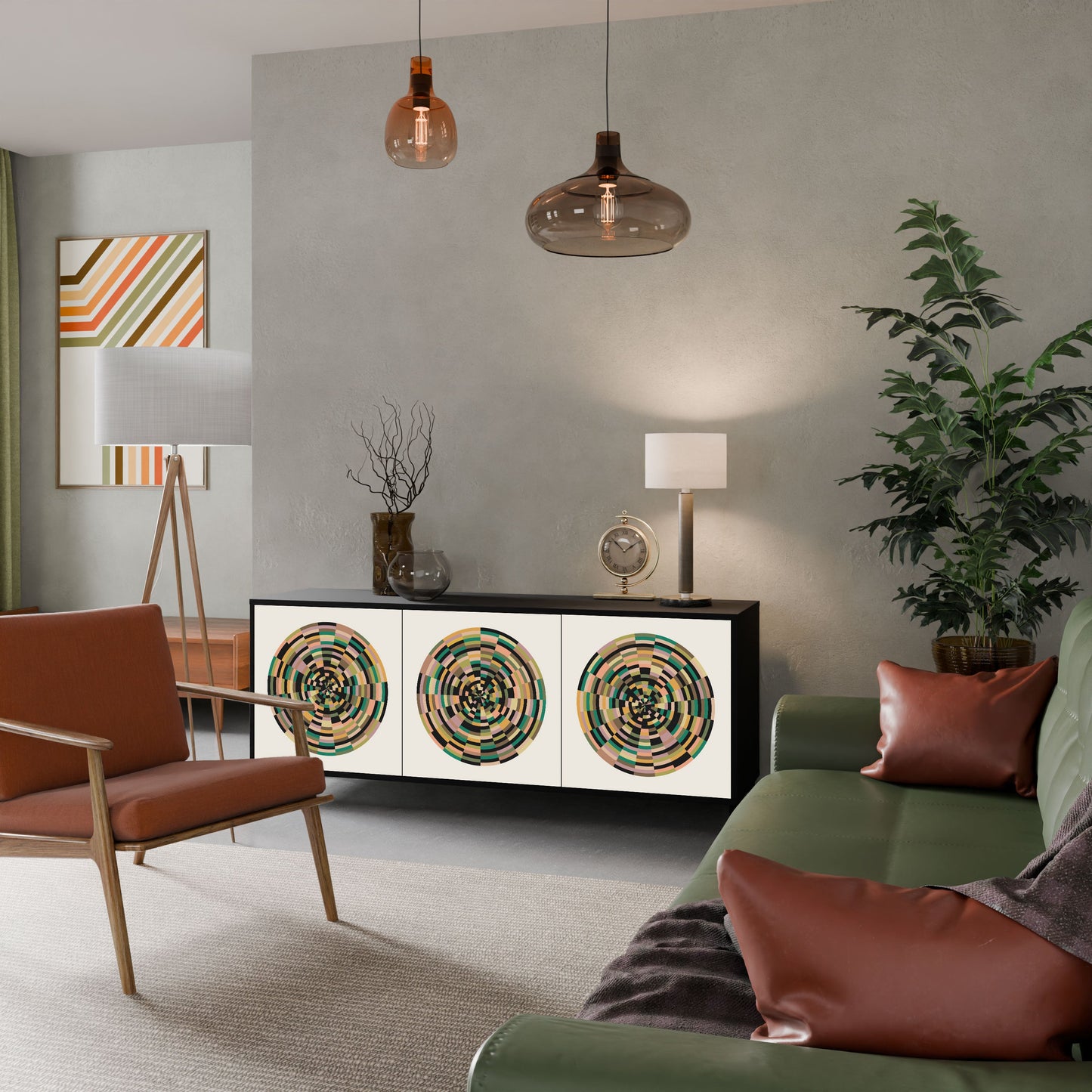 Credenza a 3 ante GREEN CIRCLES in finitura nera