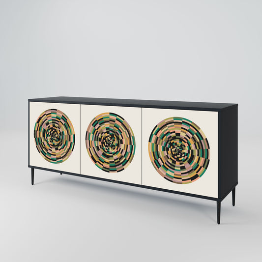 Credenza a 3 ante GREEN CIRCLES in finitura nera