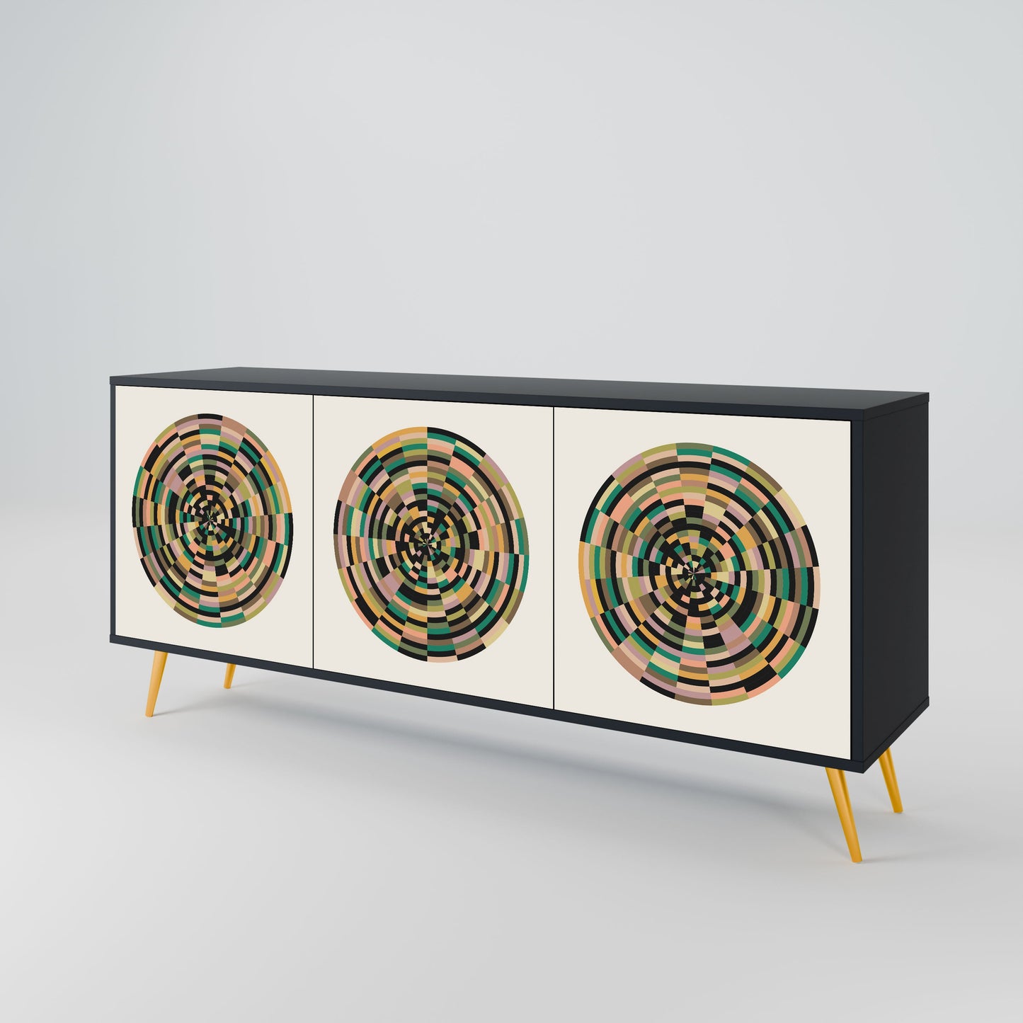 Credenza a 3 ante GREEN CIRCLES in finitura nera