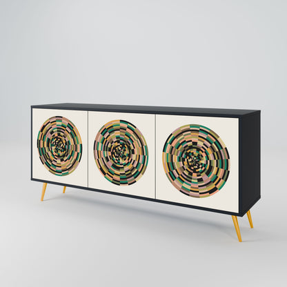 Credenza a 3 ante GREEN CIRCLES in finitura nera