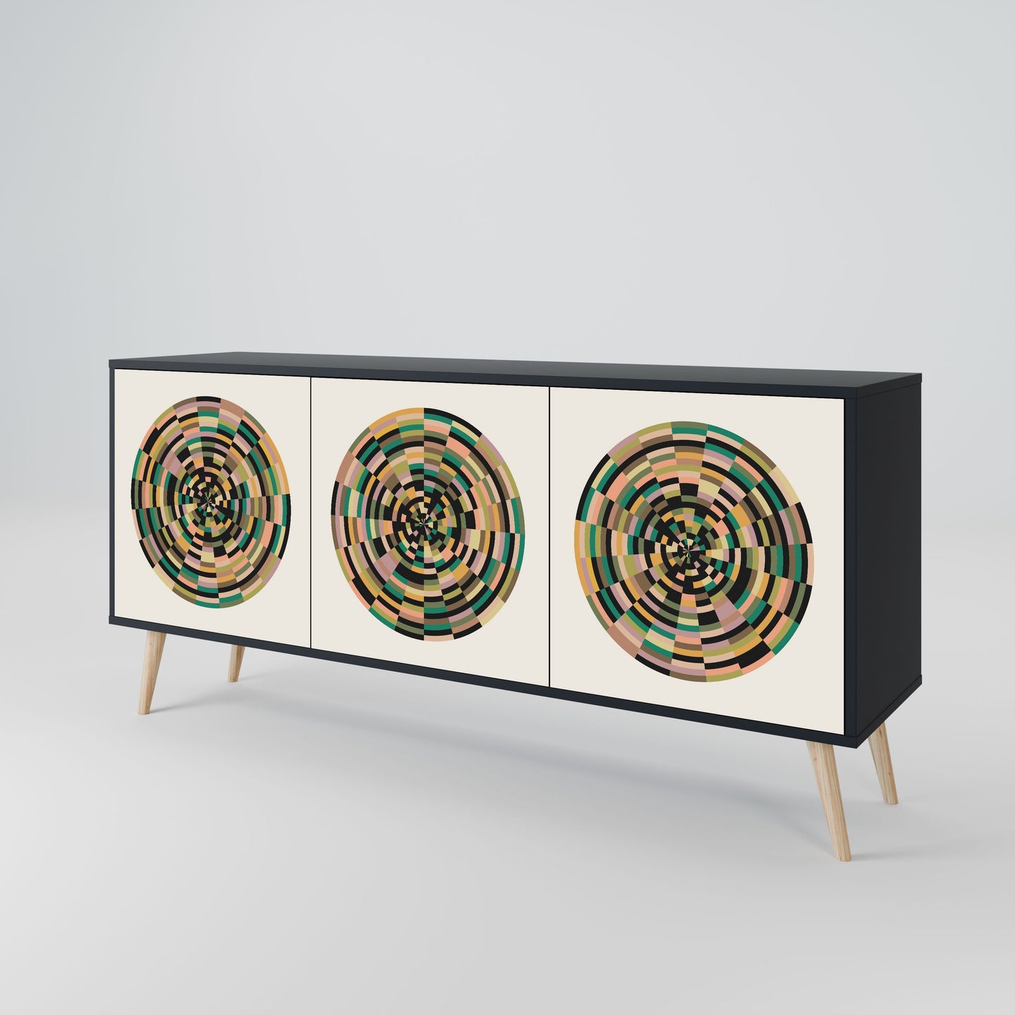 Credenza a 3 ante GREEN CIRCLES in finitura nera