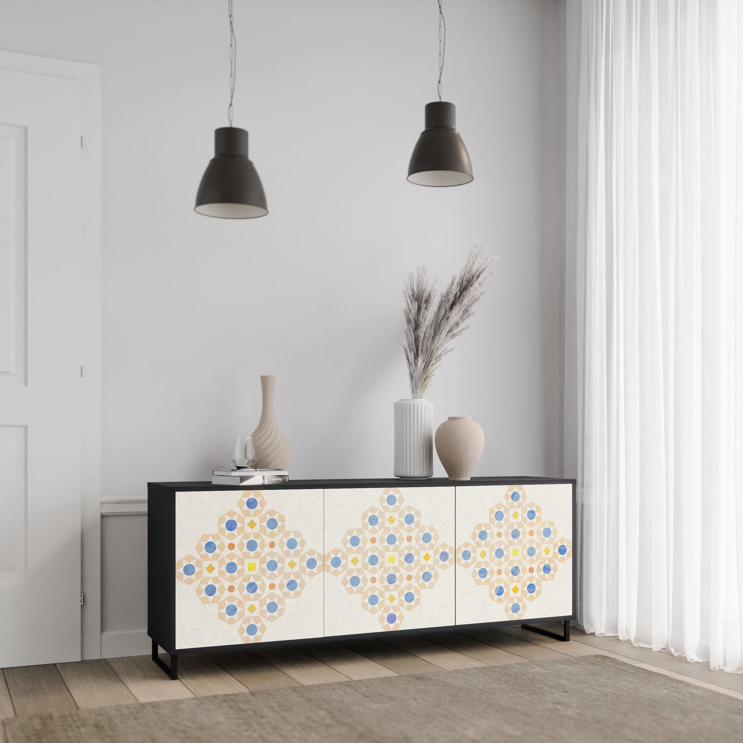 Credenza a 3 ante PATTERNED PRISM in finitura nera