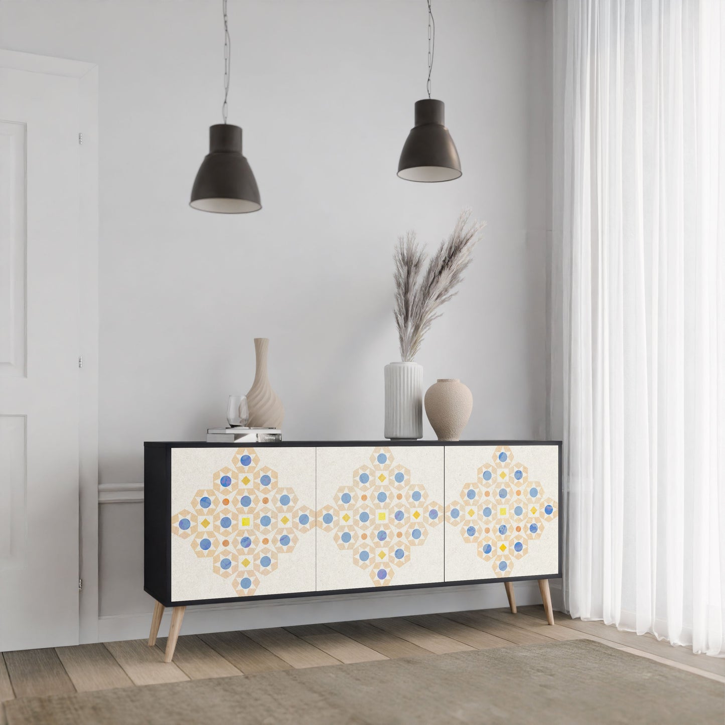 Credenza a 3 ante PATTERNED PRISM in finitura nera