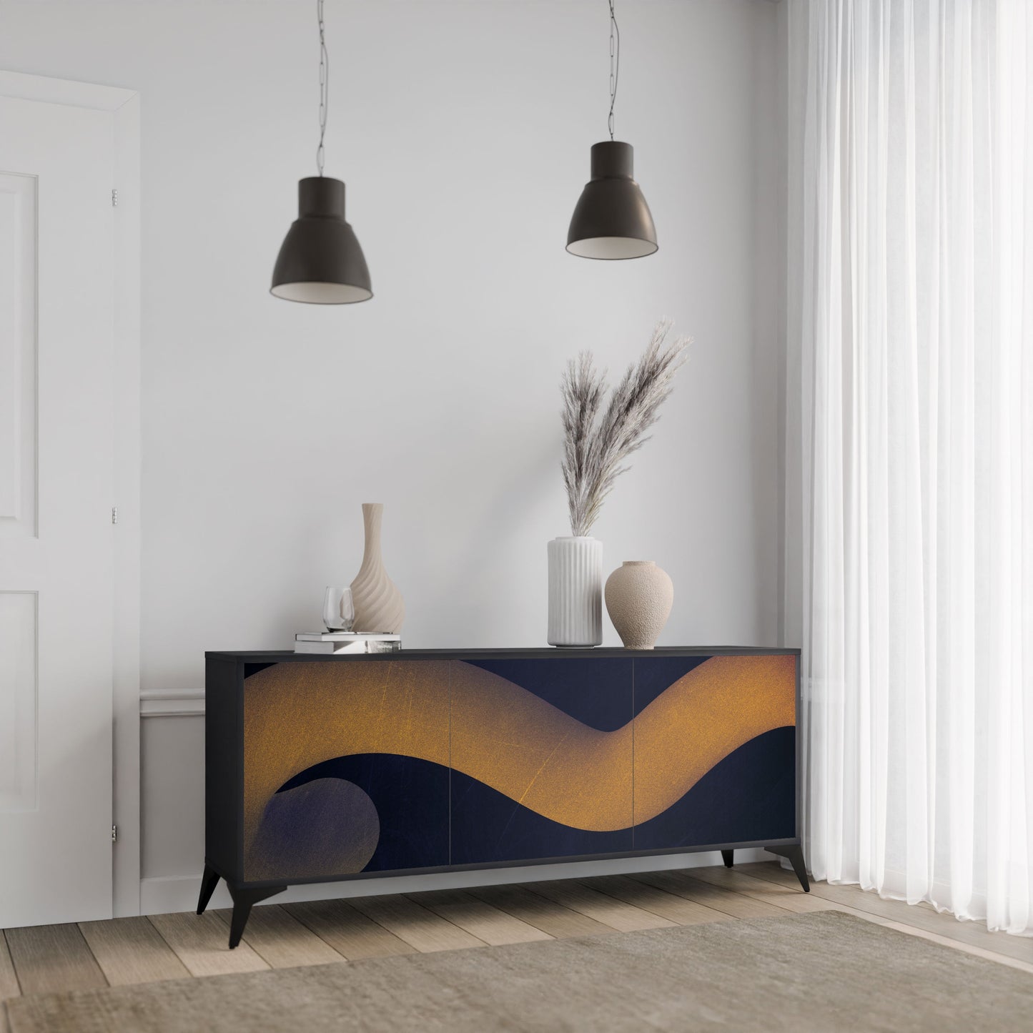 Credenza HOLLOW TIME a 3 ante in finitura nera