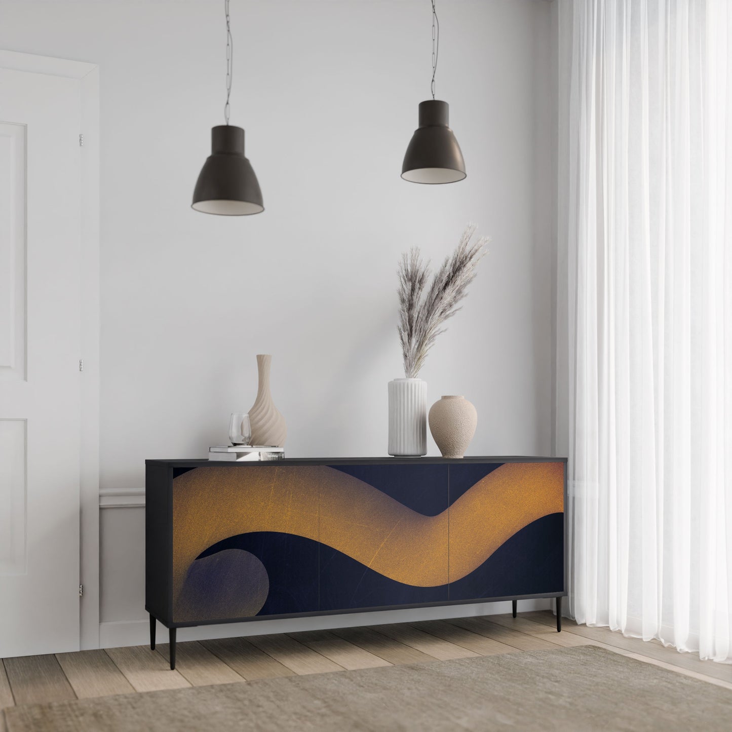 Credenza HOLLOW TIME a 3 ante in finitura nera