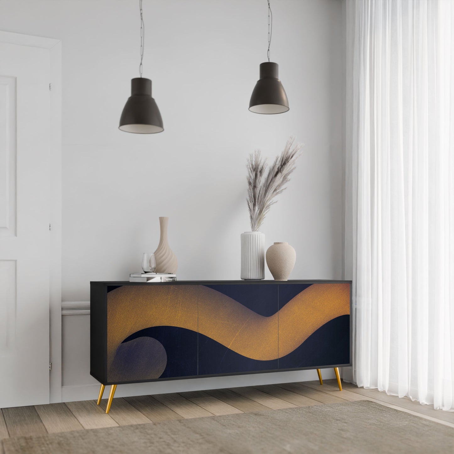 Credenza HOLLOW TIME a 3 ante in finitura nera