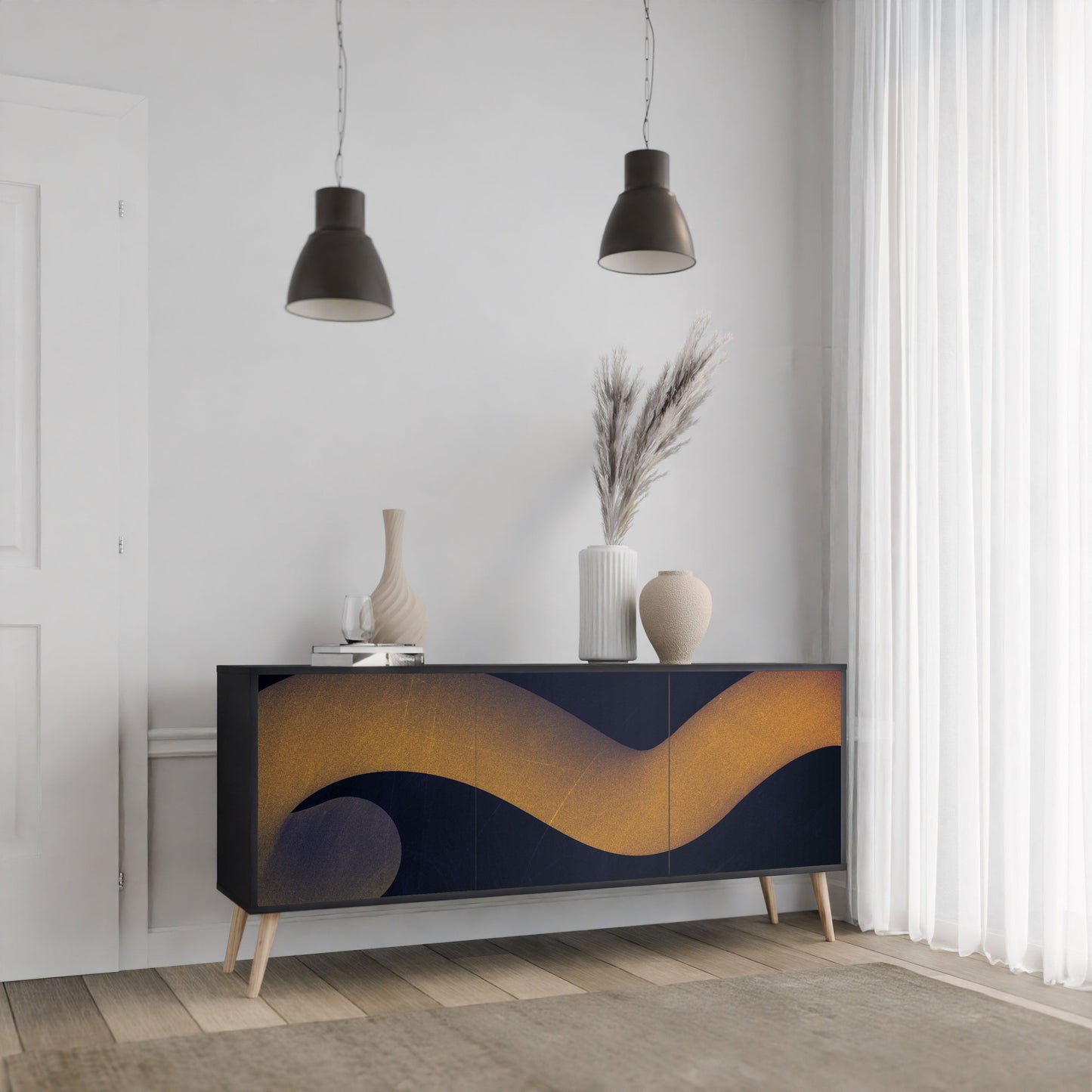 Credenza HOLLOW TIME a 3 ante in finitura nera