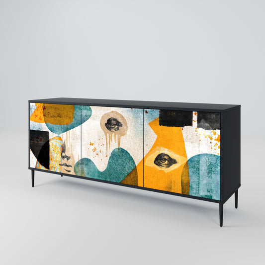 Credenza a 3 ante ABSTRACT FACES in finitura nera