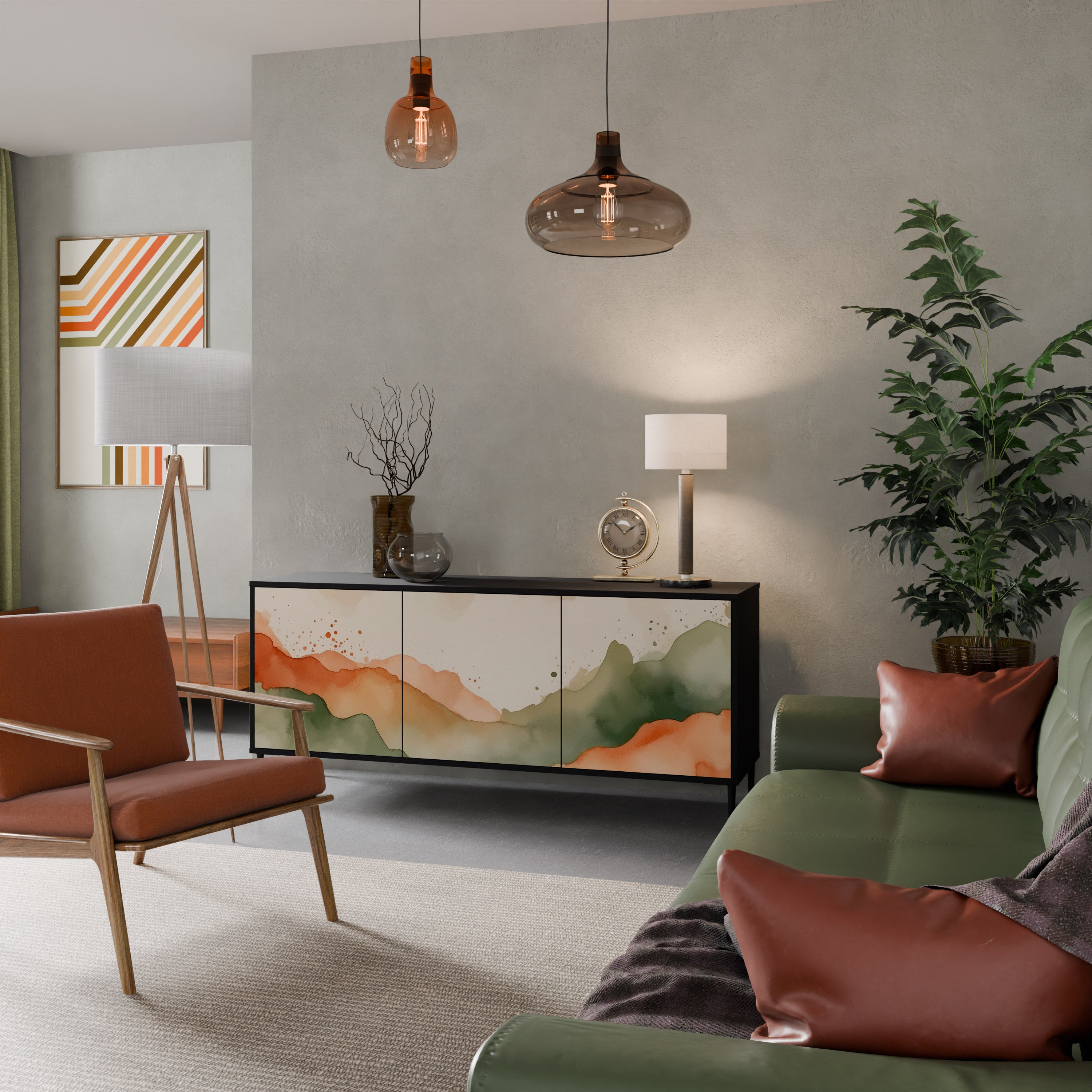 WATERCOLOUR PEAKS Skänk med tre dörrar