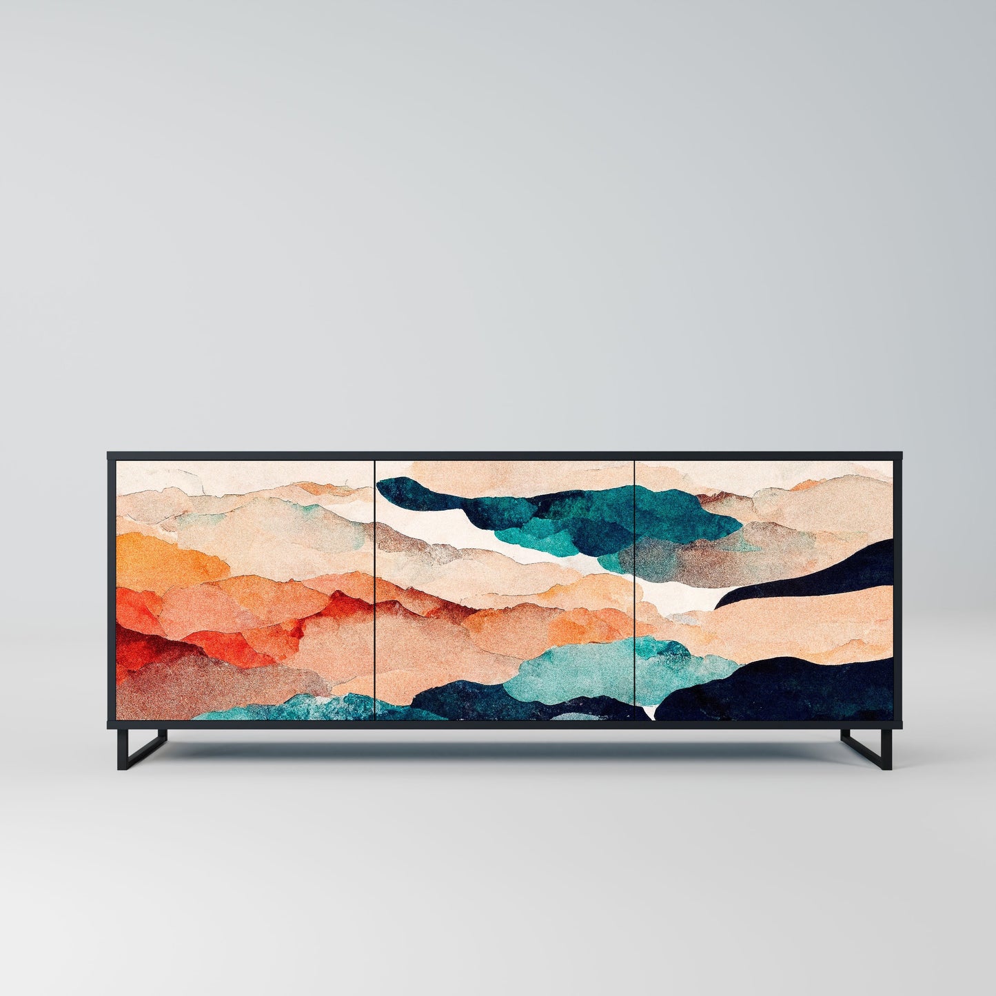 Credenza a 3 ante ABSTRACT LANDSCAPE in finitura nera