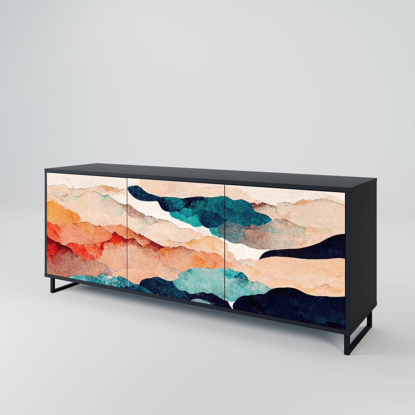 Credenza a 3 ante ABSTRACT LANDSCAPE in finitura nera