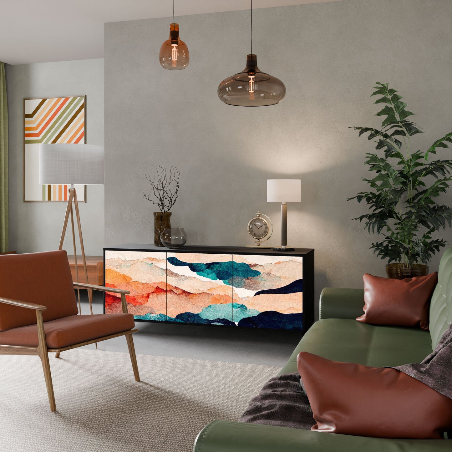 Credenza a 3 ante ABSTRACT LANDSCAPE in finitura nera