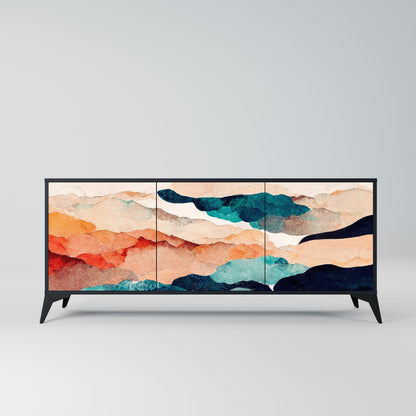 Credenza a 3 ante ABSTRACT LANDSCAPE in finitura nera