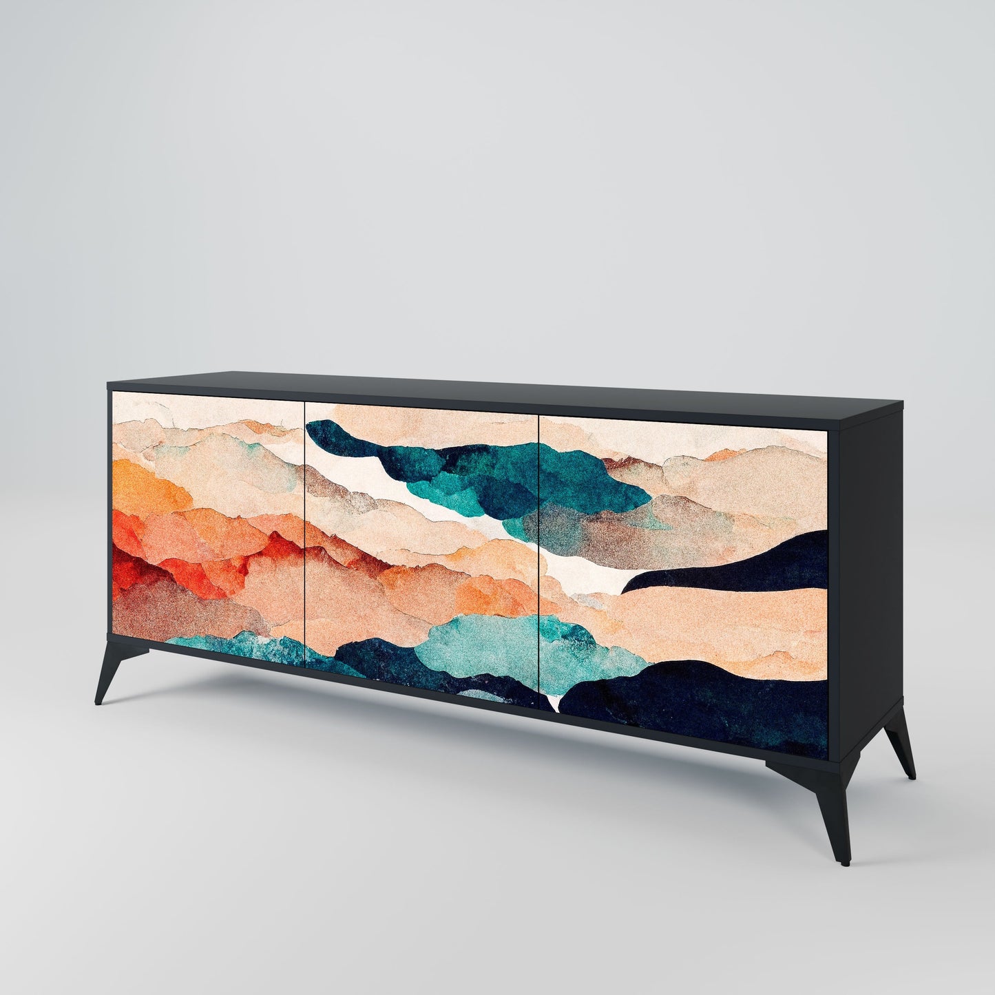 Credenza a 3 ante ABSTRACT LANDSCAPE in finitura nera