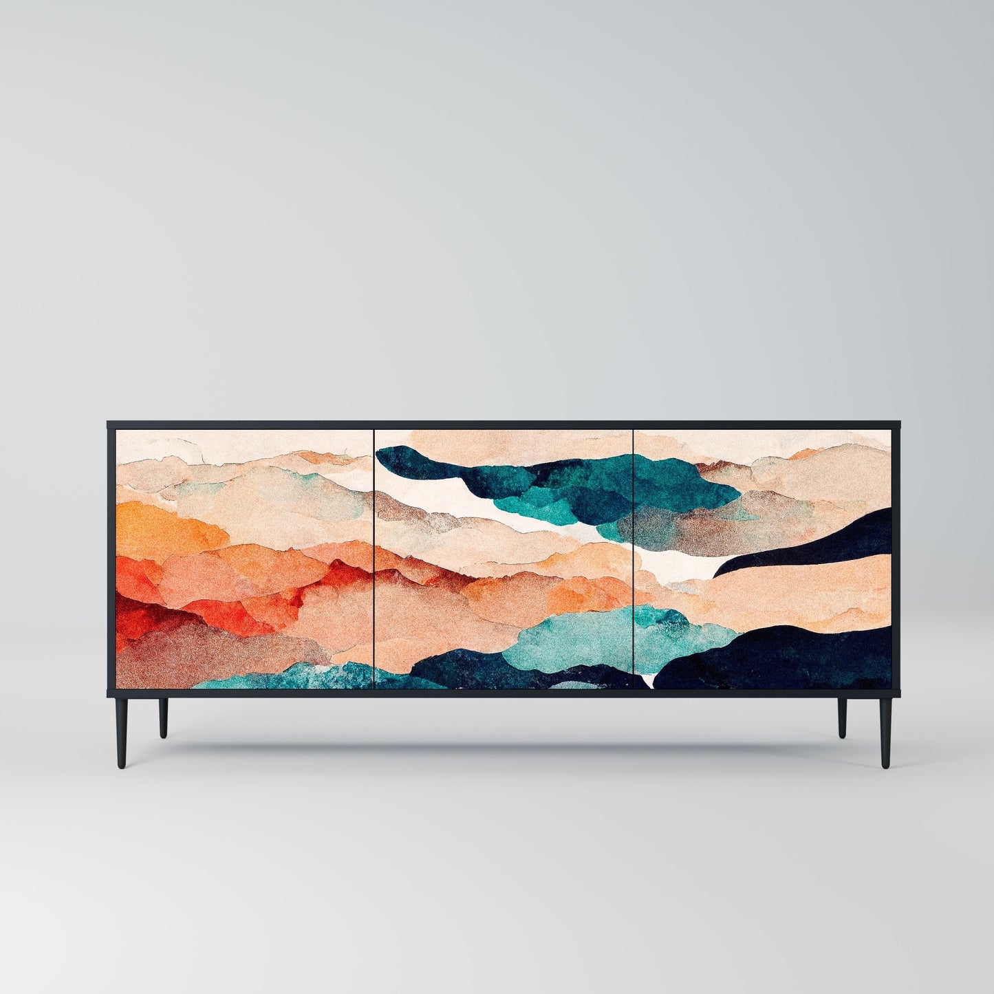 Credenza a 3 ante ABSTRACT LANDSCAPE in finitura nera