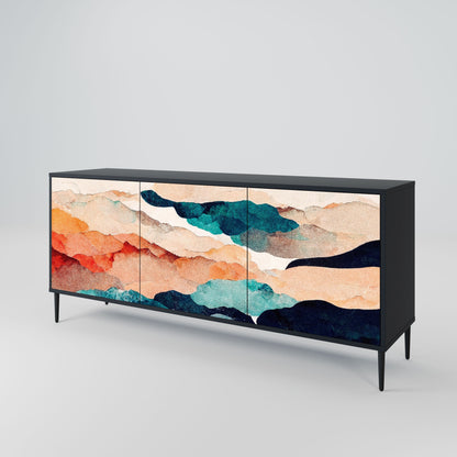 Credenza a 3 ante ABSTRACT LANDSCAPE in finitura nera