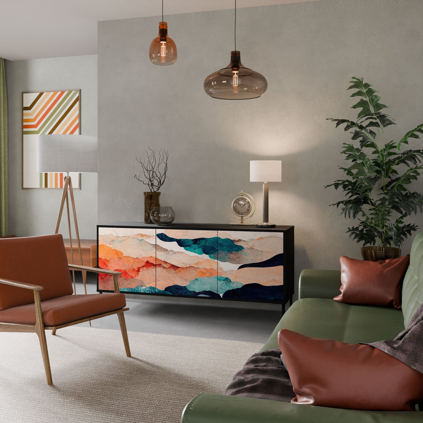 Credenza a 3 ante ABSTRACT LANDSCAPE in finitura nera