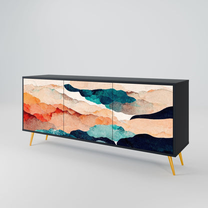 Credenza a 3 ante ABSTRACT LANDSCAPE in finitura nera