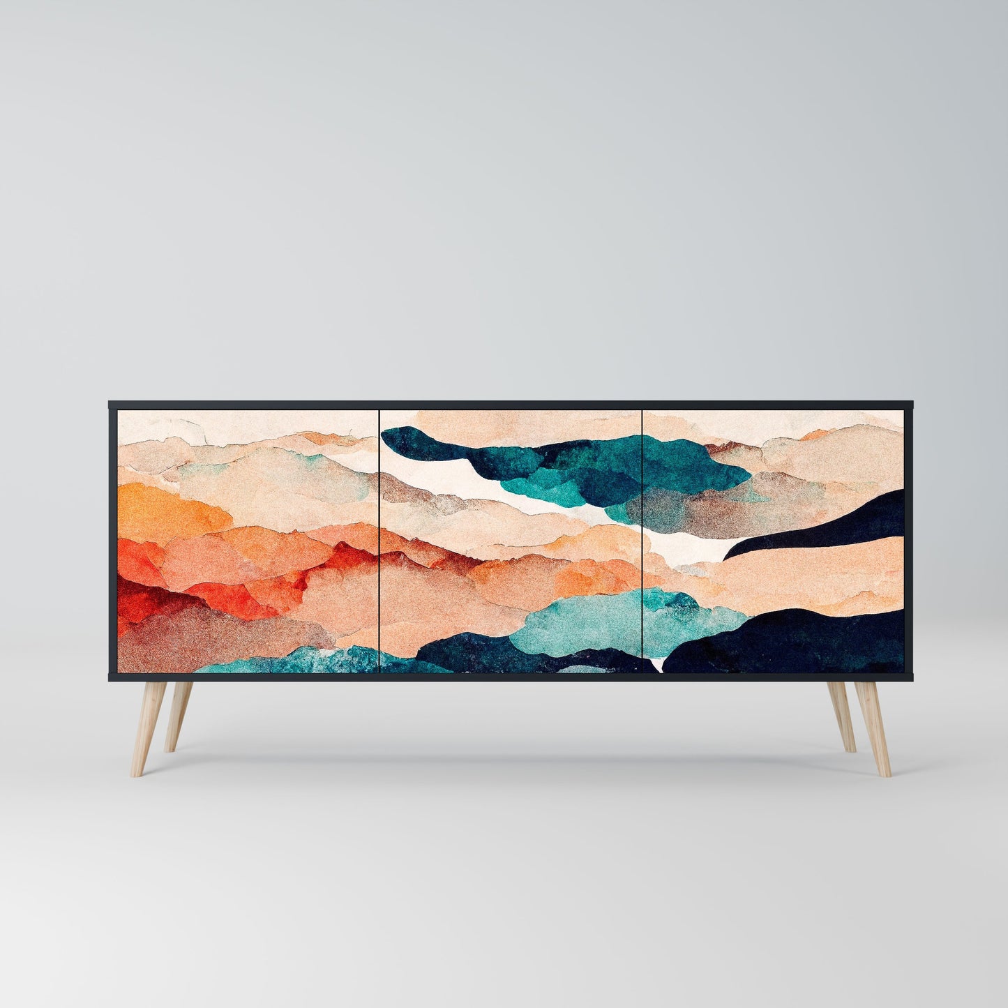 Credenza a 3 ante ABSTRACT LANDSCAPE in finitura nera