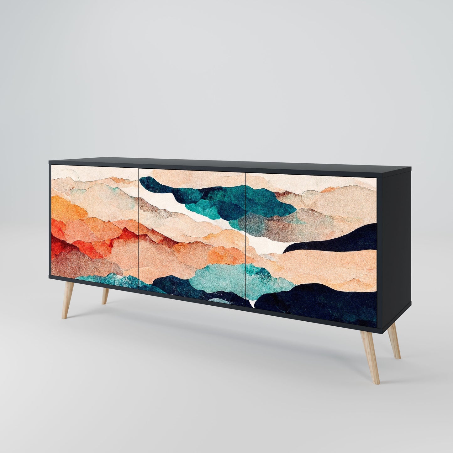 Credenza a 3 ante ABSTRACT LANDSCAPE in finitura nera