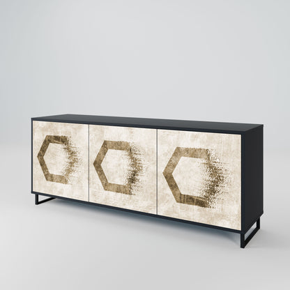 Buffet 3 portes FORMES HEXAGONALES en finition noire