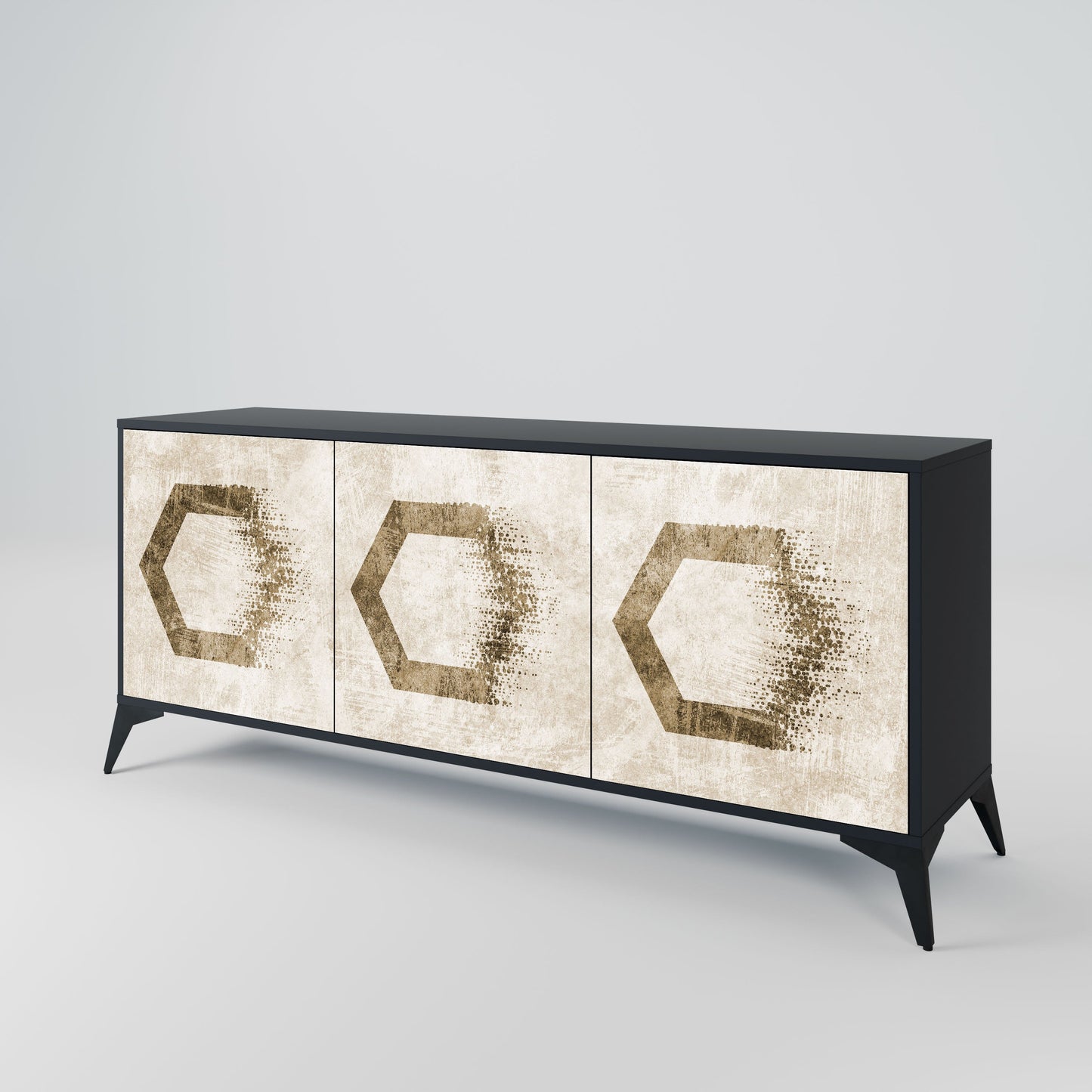 Buffet 3 portes FORMES HEXAGONALES en finition noire