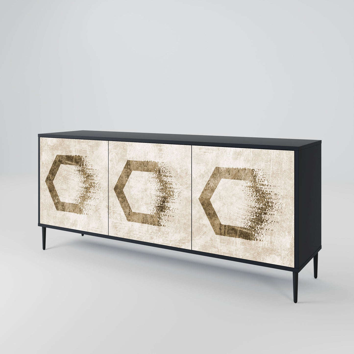 Buffet 3 portes FORMES HEXAGONALES en finition noire