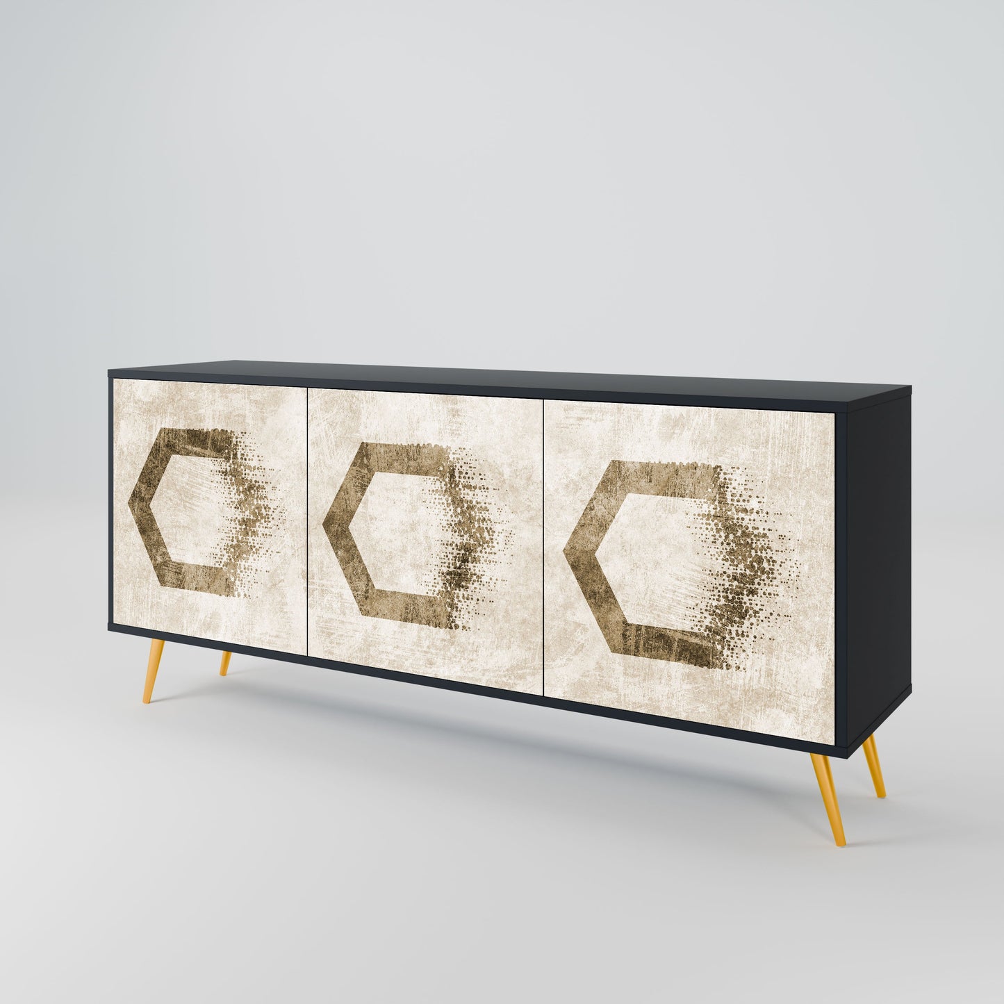 Buffet 3 portes FORMES HEXAGONALES en finition noire